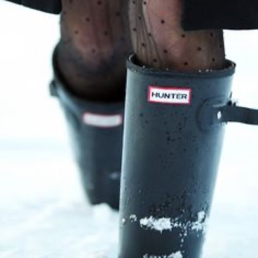 Tall matte black Hunter boots